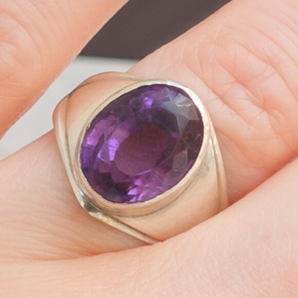 Vintage ’90s Plum Traders 925 Sterling Amethyst Modernist Ring Sz 7½ - Picture 8 of 12